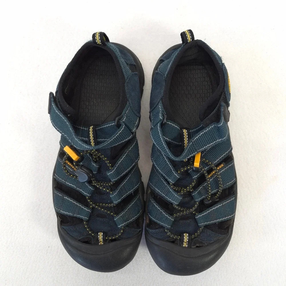 Keen Blue Leather Textile Hiking Sandals Bungee Hook Loop Ankle Straps Size 4
